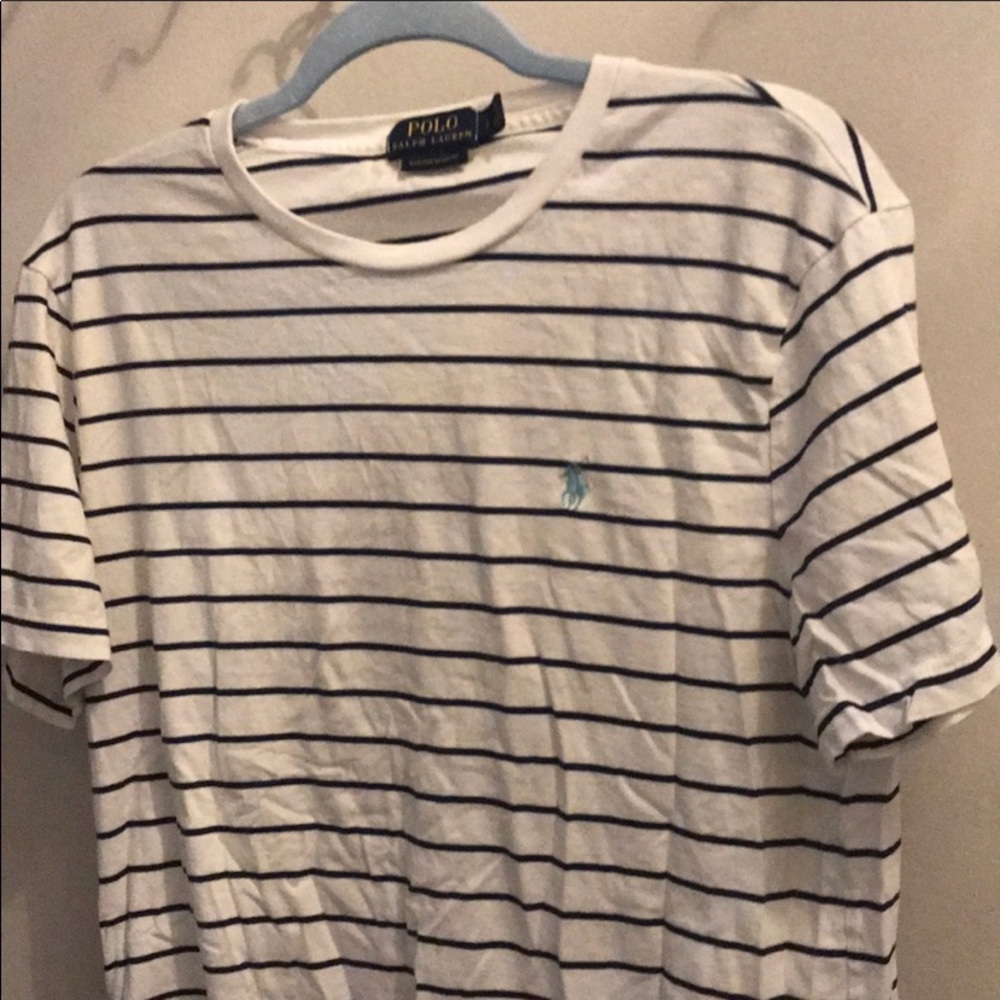 Blue and white striped custom fit Polo T-Shirt